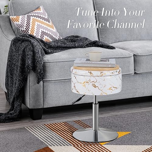 Miniatura 4 de Taburete otomano de almacenamiento de cuero, taburete de 18 a 23 pulgadas de altura ajustable, reposapiés redondo tapizado, cubierta superior de