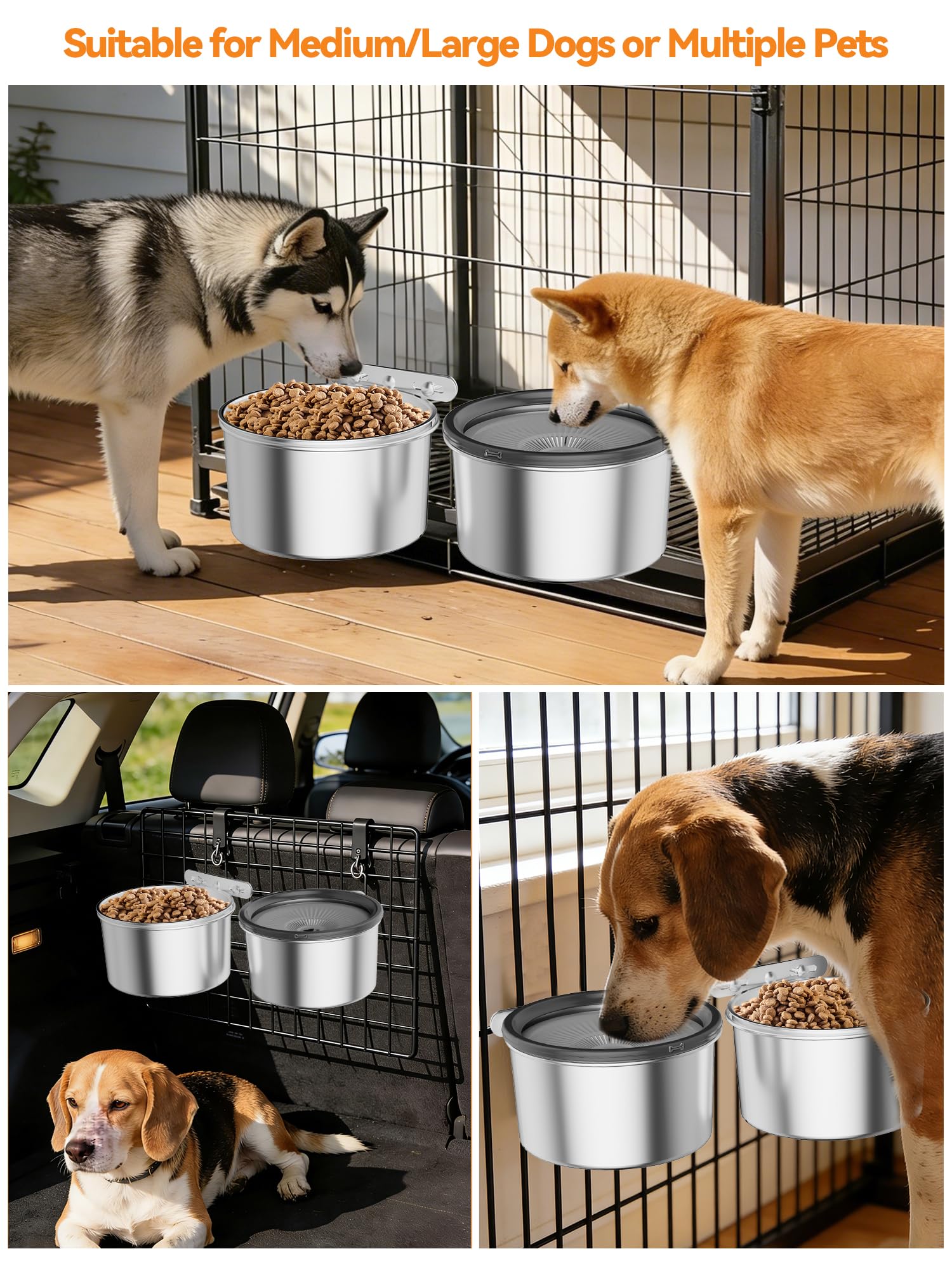 Futternapf für Hundekäfige, 2,5 l, 2-teiliges Edelstahl-Schüssel-Set