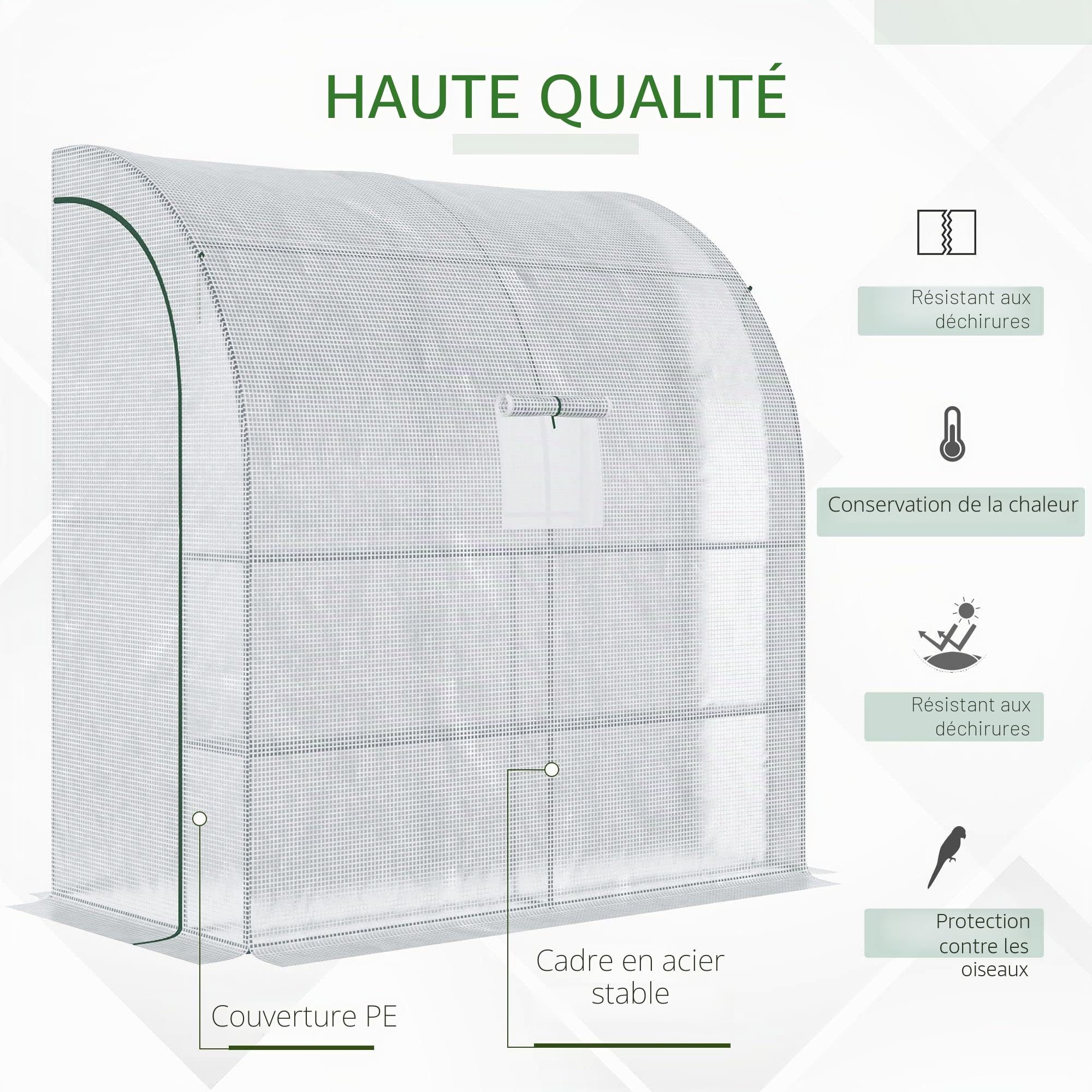 Outsunny Serre de Jardin PE avec Étagères 3 Niveaux 200x100x215 cm Blanc