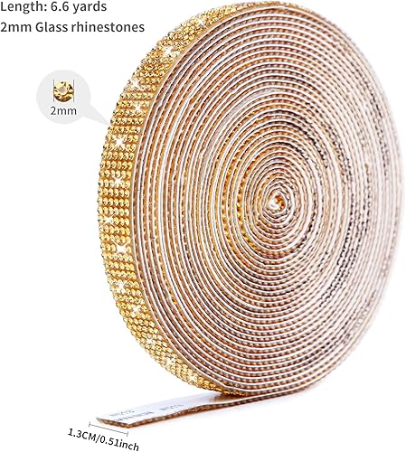 Miniatura 16 de Tiras de diamantes de imitación autoadhesivas de 6.6 yardas, adhesivo de diamantes de imitación de cristal con diamantes de imitación de 0.079