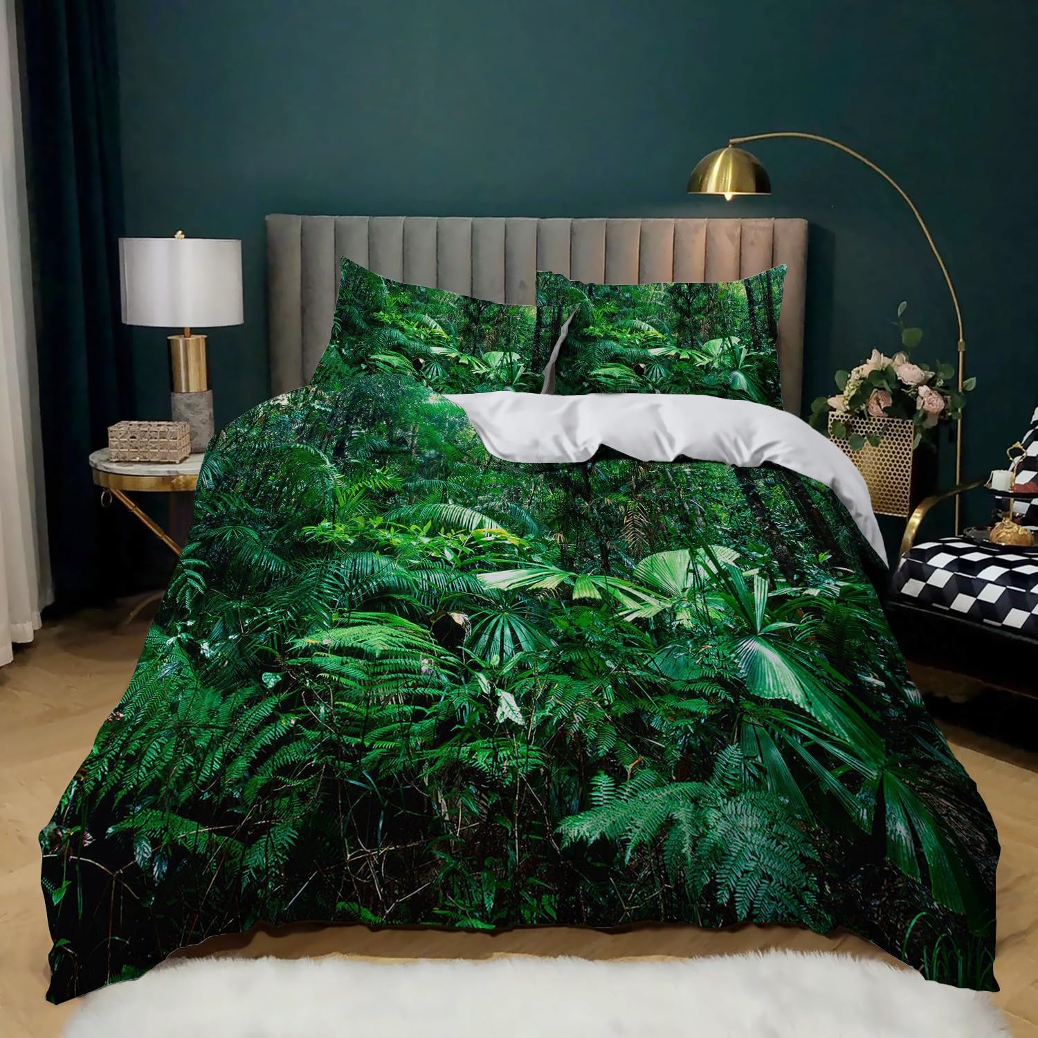 Parure de lit 240x260 cm microfibre haut de gamme imprimé botanique durable