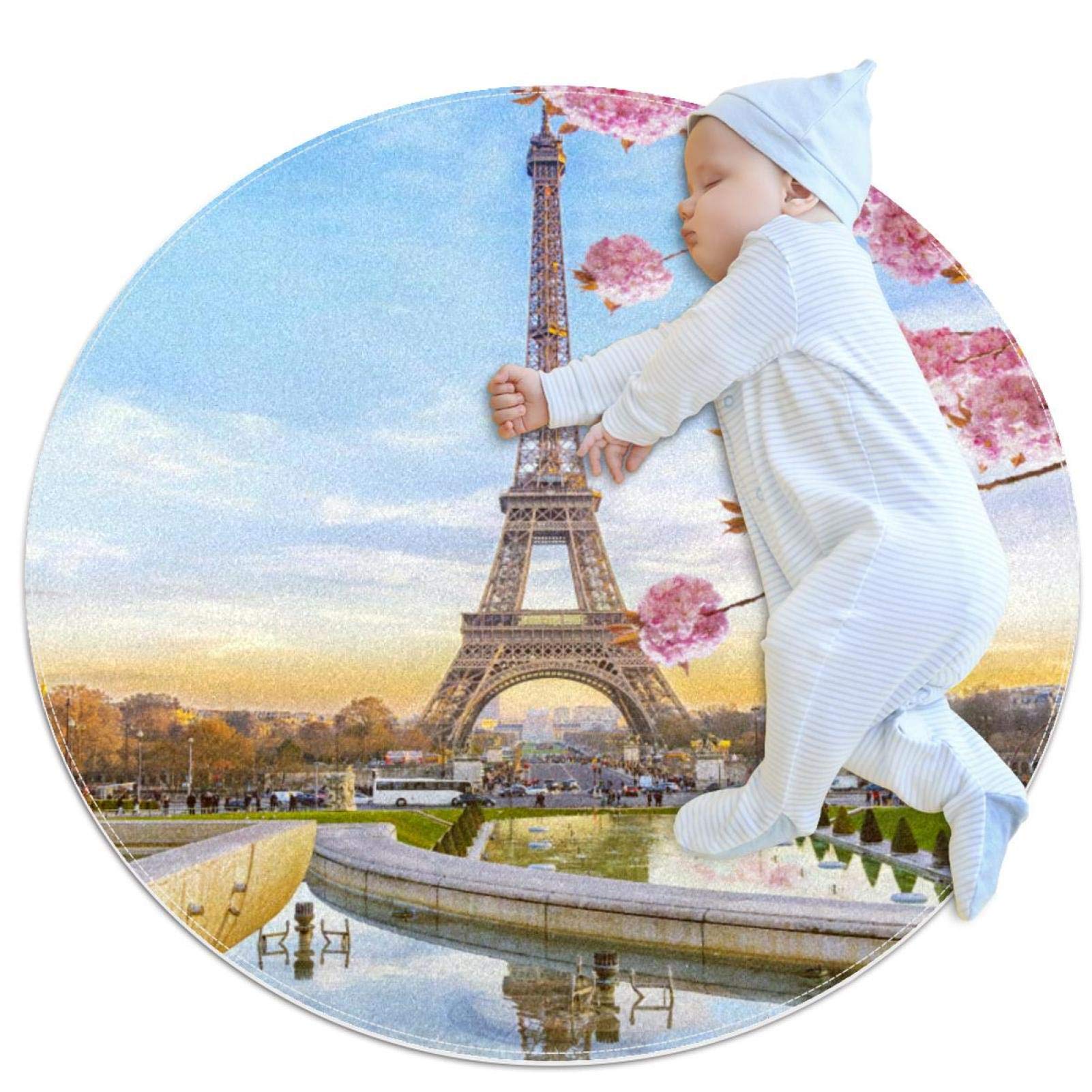 Tapis Tour Eiffel rond lavable pour chambre d'enfant et buanderie 100cm