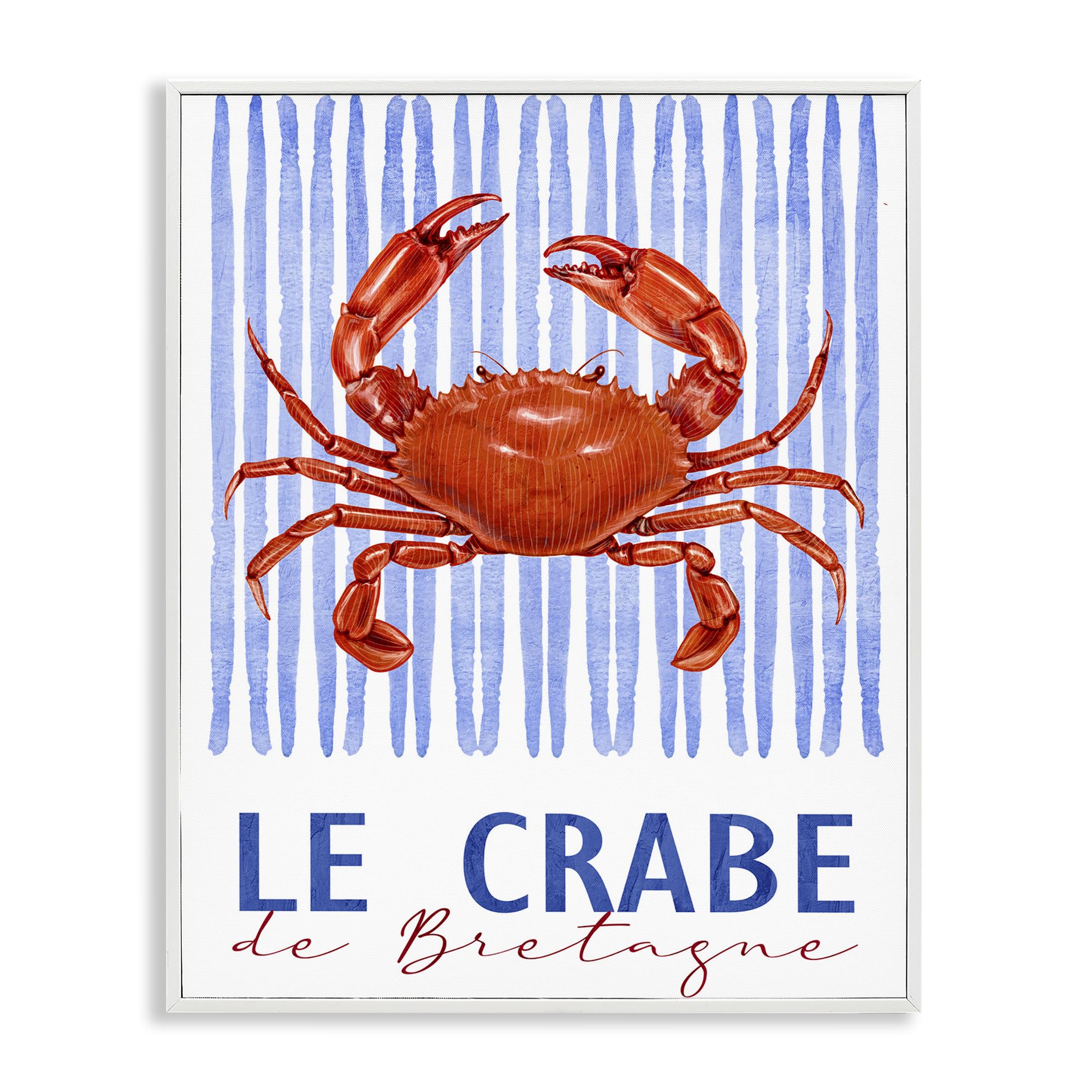 Stupell Industries Le Crabe Nautical Crab 'Le Crabe Nautical Stripes', Framed Giclee Art, White, 24 X 30 Inches, Easy To Hang And Sturdy, Made In Usa, By Kim Allen