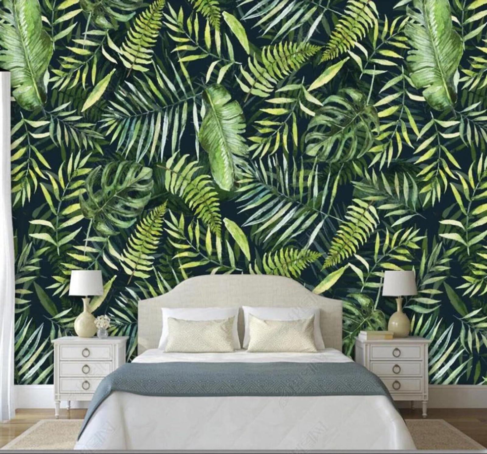 Tzxztt 350Cm×256Cm(B×H) Fresh Green Leaves Natural Scenery Tropical Plants Modern 3D Wallpaper Premium Textured Silk Neutral Tones Material Ideal For Living Room Bedroom-350Cm×256Cm