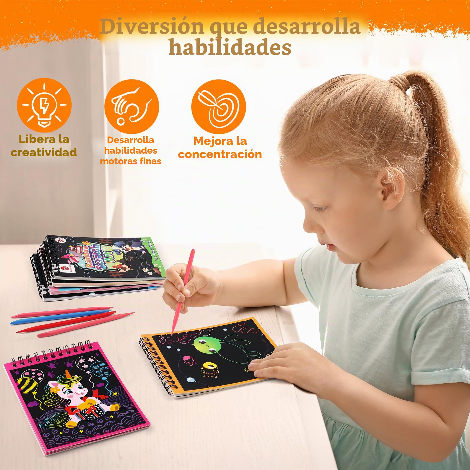 Mocoocy 24 Libros Scratch Art Favores de fiesta para Niños, Regalos Fiesta,Mágicos Cuadernos Rascar,Drawing Juego, juguetes de viaje,Rainbow Magic Scratch Papel Regalos Cumpleaños para Niños 3-12 años