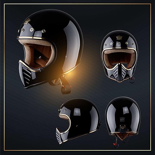 Miniatura 5 de Royal H01 Casco de motocicleta de cara completa, varios tamaños y colores, retro, elegante, diseño único, estilo clásico para mujeres adultas,