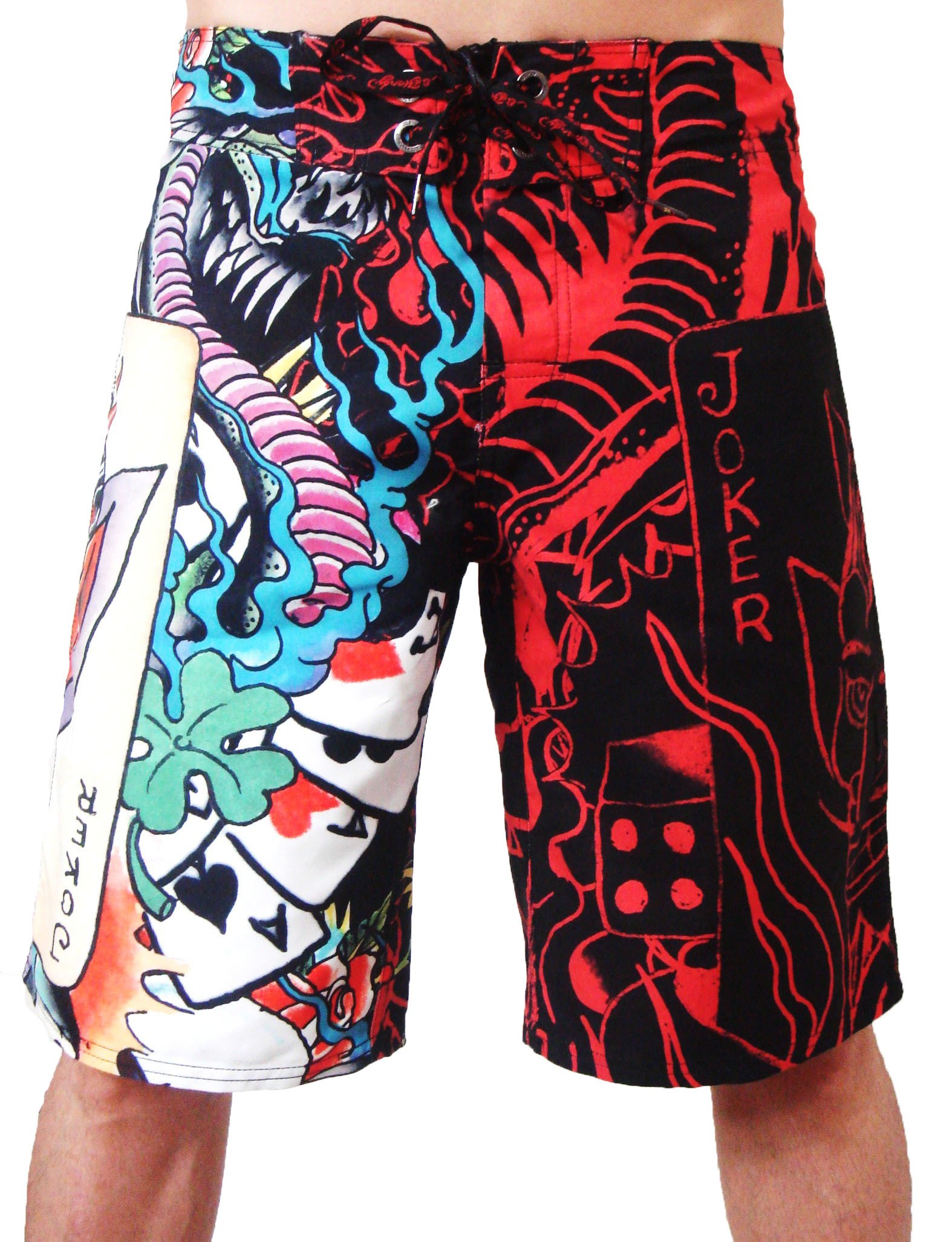 Ed Hardy New Men's Live Once Joker Black Board Shorts Swim Trunks EHM04OL