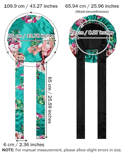 Miniatura 3 de AWAYTR Gorro de satén de seda para mujer, gorro de dormir reversible con banda de corbata, gorro de noche (verde + negro) 7 78-8