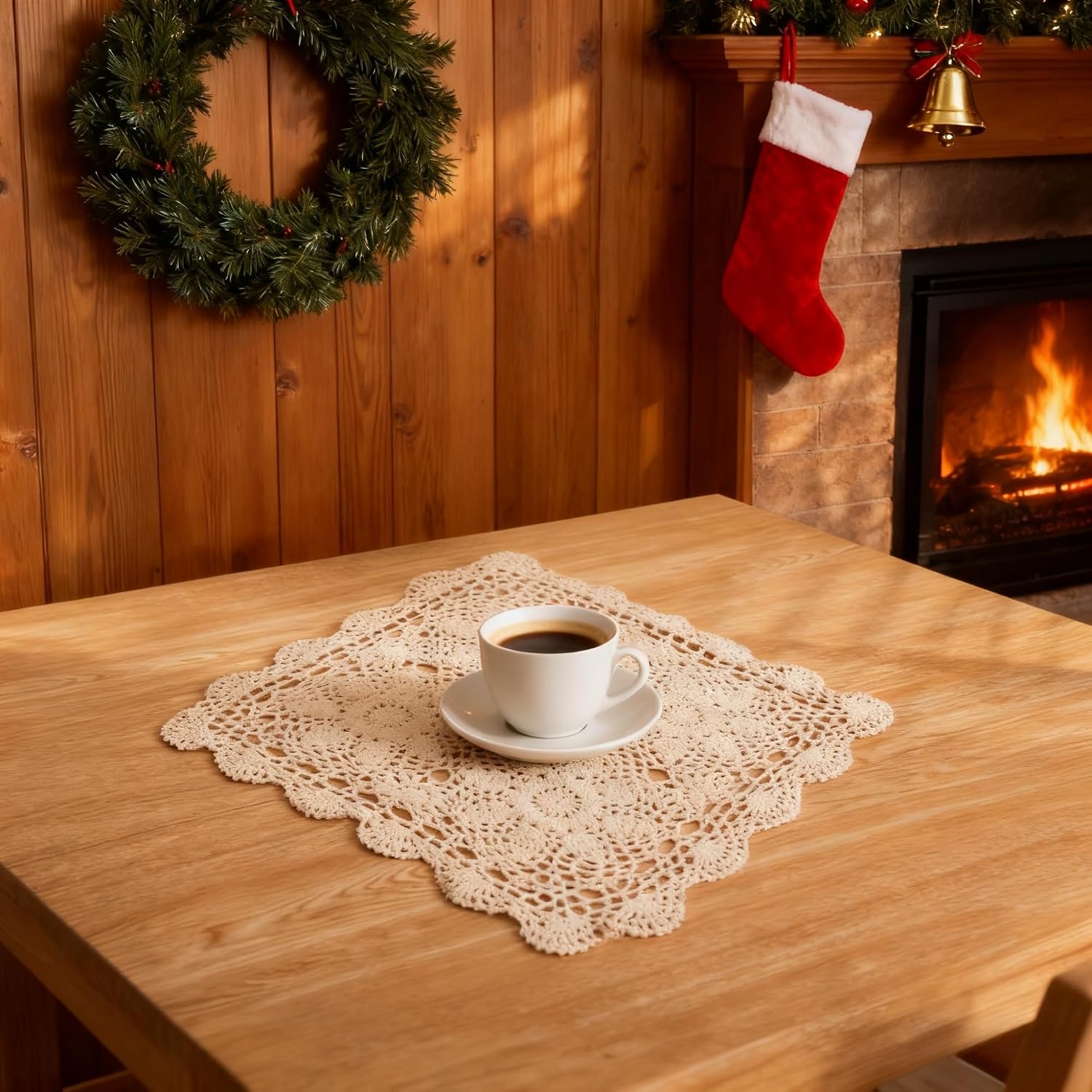 Eiyye Crochet Doily 14" Cotton Square Placemats Farmhouse Decor