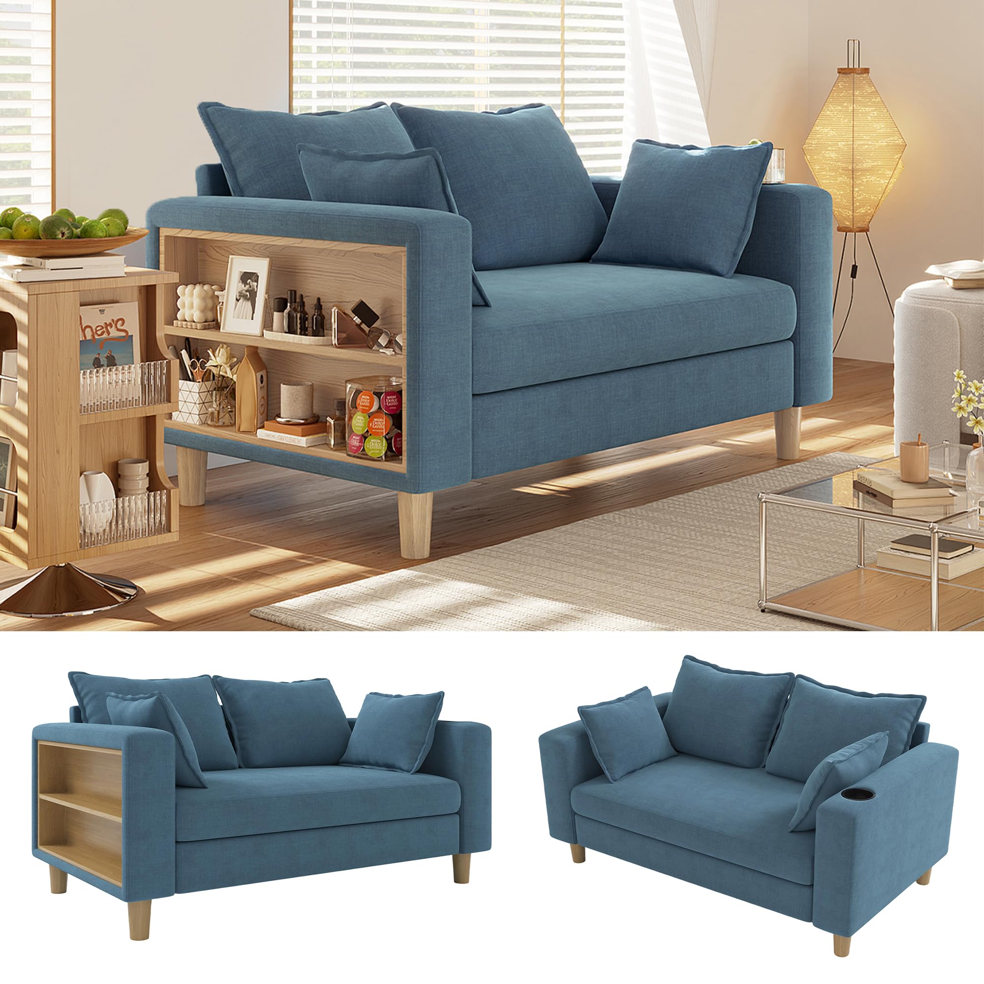 Sofa, Couch, 2-3 Seats, Storage Included, Cushion, Cup Holder Included, Sofa Bed, Approx. 48.4 inches (123 cm), Fabric, Sofa, Armrests, Legs, Compact, Cute, High Resilience, Simple Design, Easy