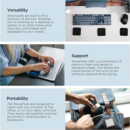 Miniatura 4 de WavePads de PostureUp - Paquete de dos reposamuñecas antideslizantes para teclado de laptop, almohadillas ergonómicas de espuma viscoelástica para