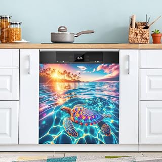 QUGRL Dishwasher Magnet Cover Front Door Hawaiian Scene Sea Turtle Decorative Refrigerator Covers Magnetic Sheet Sticker Ocean Animal Wash Machine Fridge Panel Decal for Kitchen Appliance 23x26 in