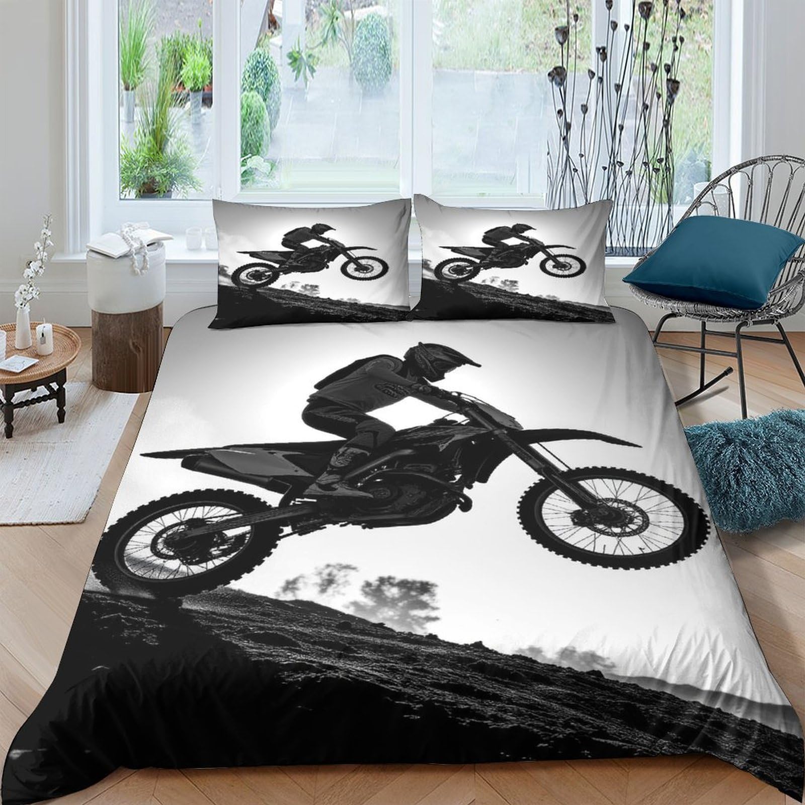Ctjqhvkz Style-3 3D Printed Motocross Rider Fitted Sheet Microfiber Soft Breathable Dirt Bike Mattress Cover For Bedroom Dorm Decor Single（135X200cm）