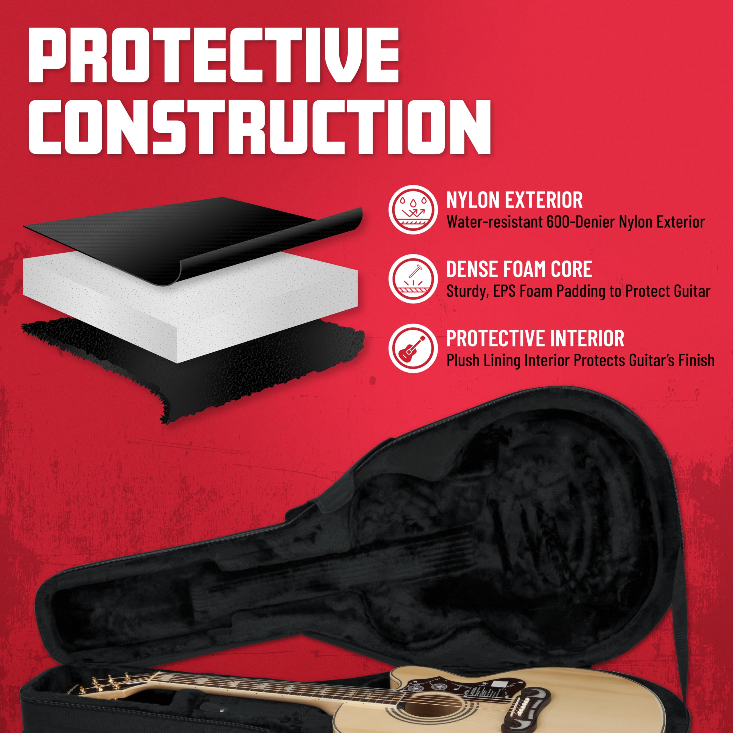 Gator sztywne sztywne etui z pianki EPS, lekkie etui do gitar akustycznych Jumbo