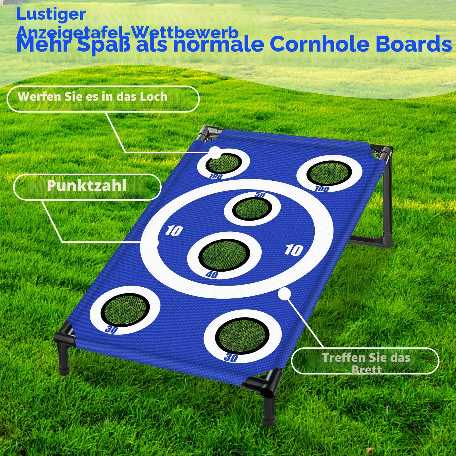 NZQXJXZ Cornhole Spiel Outdoor, Tragbar Cornhole Toss Set mit 8 Cornhole Säckchen und Tragetasche, Ideal für Erwachsene, Familie, Garten, Rasen, Strand, Camping, 3 x 2 Ft