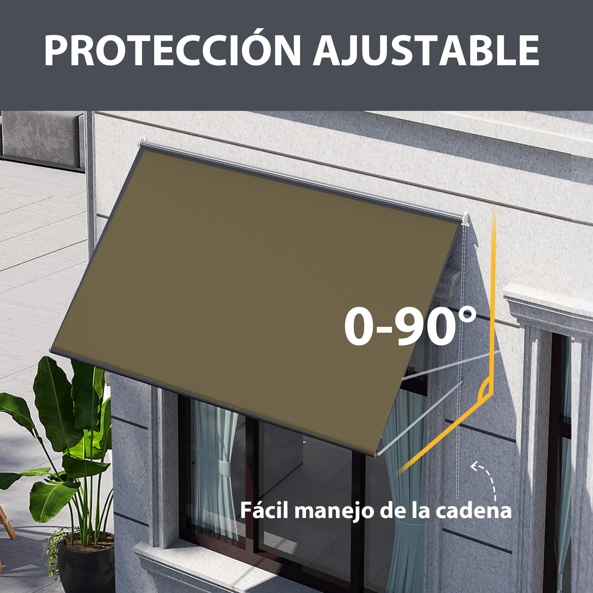 Outsunny Toldo para Ventana Manual 150x120 cm Toldo Retráctil Exterior con Estructura de Aluminio Ángulo de Inclinación Regulable Impermeable y Anti-UV Gris Oscuro