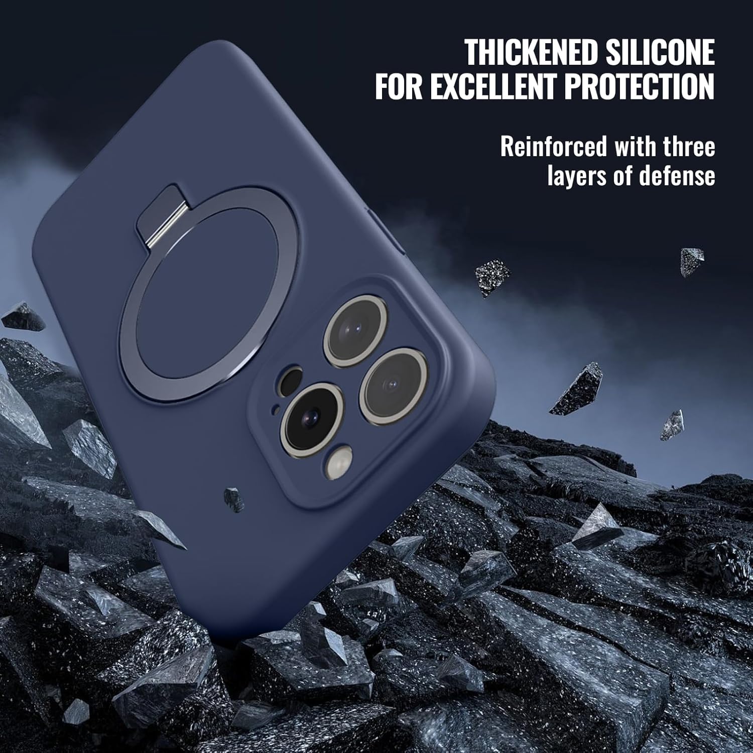 Compatible with iPhone 13 Pro Max Case Stand, Slim Full Camera Protection Liquid Silicone Phone Case Suitable for iPhone 13 Pro Max Compatible with MagSafe Ring Magnetic Kickstand, Dark Blue - Image 5