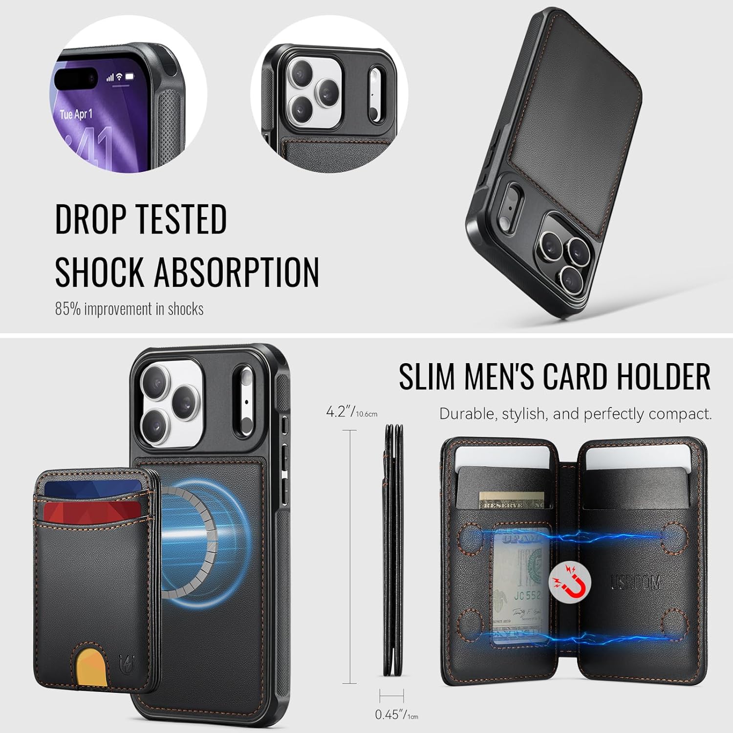 for iPhone 17 Pro Wallet Case Compatible with Magsafe, Magnetic RFID Blocking Card Holder Kickstand 2 in 1 Detachable Case for iPhone 17 Pro 6.3", Black - Image 6