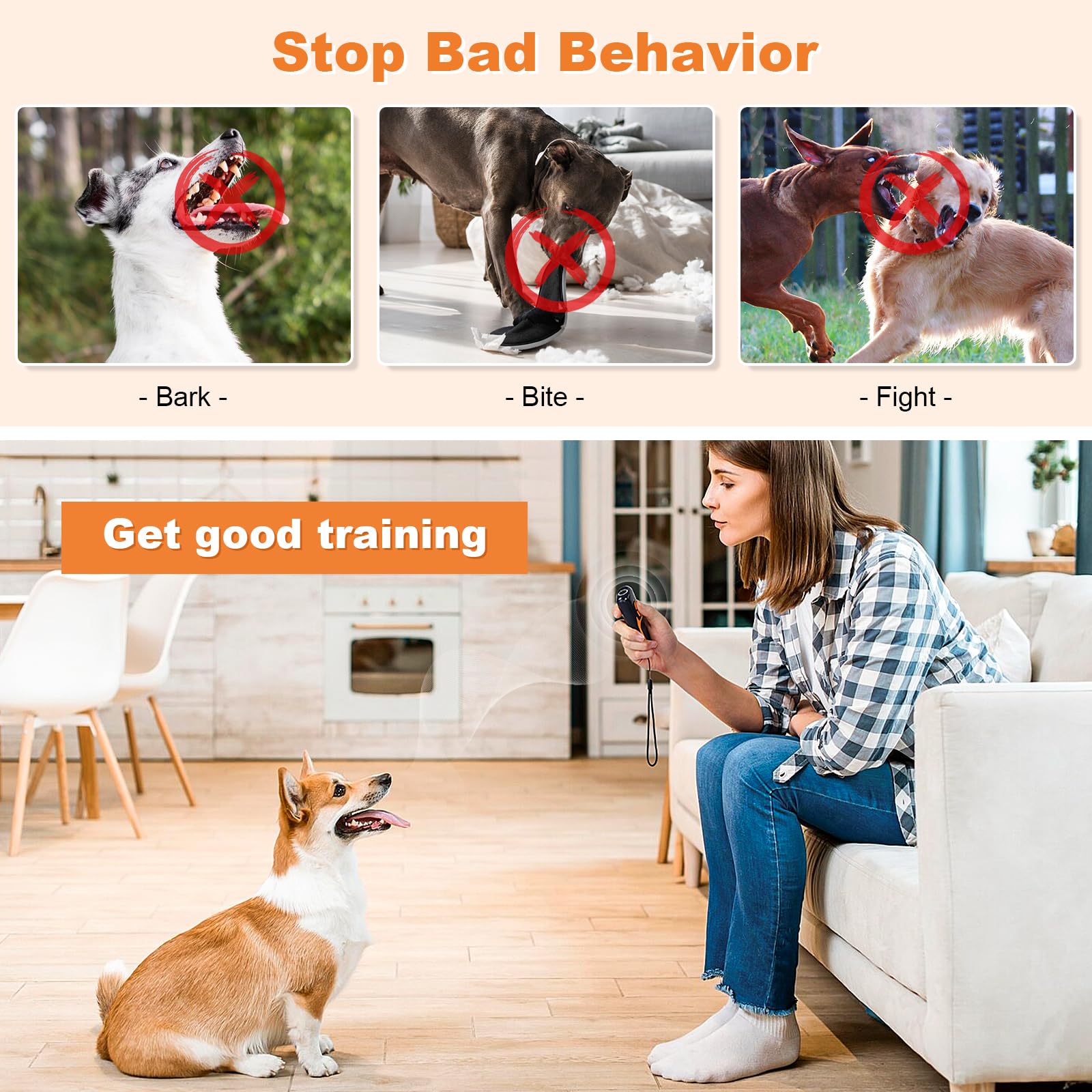 Dog Bark Deterrent Devices, Rechargeable Ultrasonic Anti Barking Device for Dogs, Dog Bark Control Devices 50FT Range Safe for Dogs & Human Portable Indoor Outdoor, Dog Training & Behavior Aids