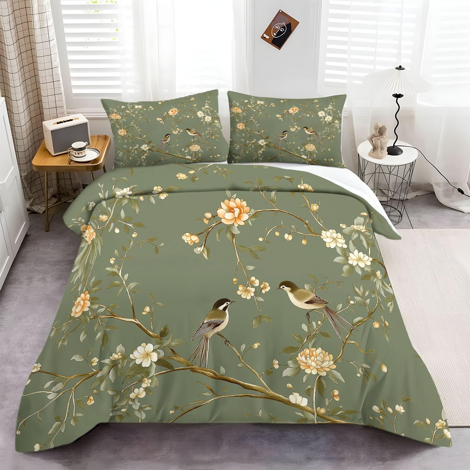 Zestawy pościeli w stylu retro 200 x 200 cm, styl retro chiński kwiat i ptak obraz poszewka na kołdrę miękka i oddychająca poszewka na kołdrę, łatwa pielęgnacja, luksusowa poszewka na kołdrę z