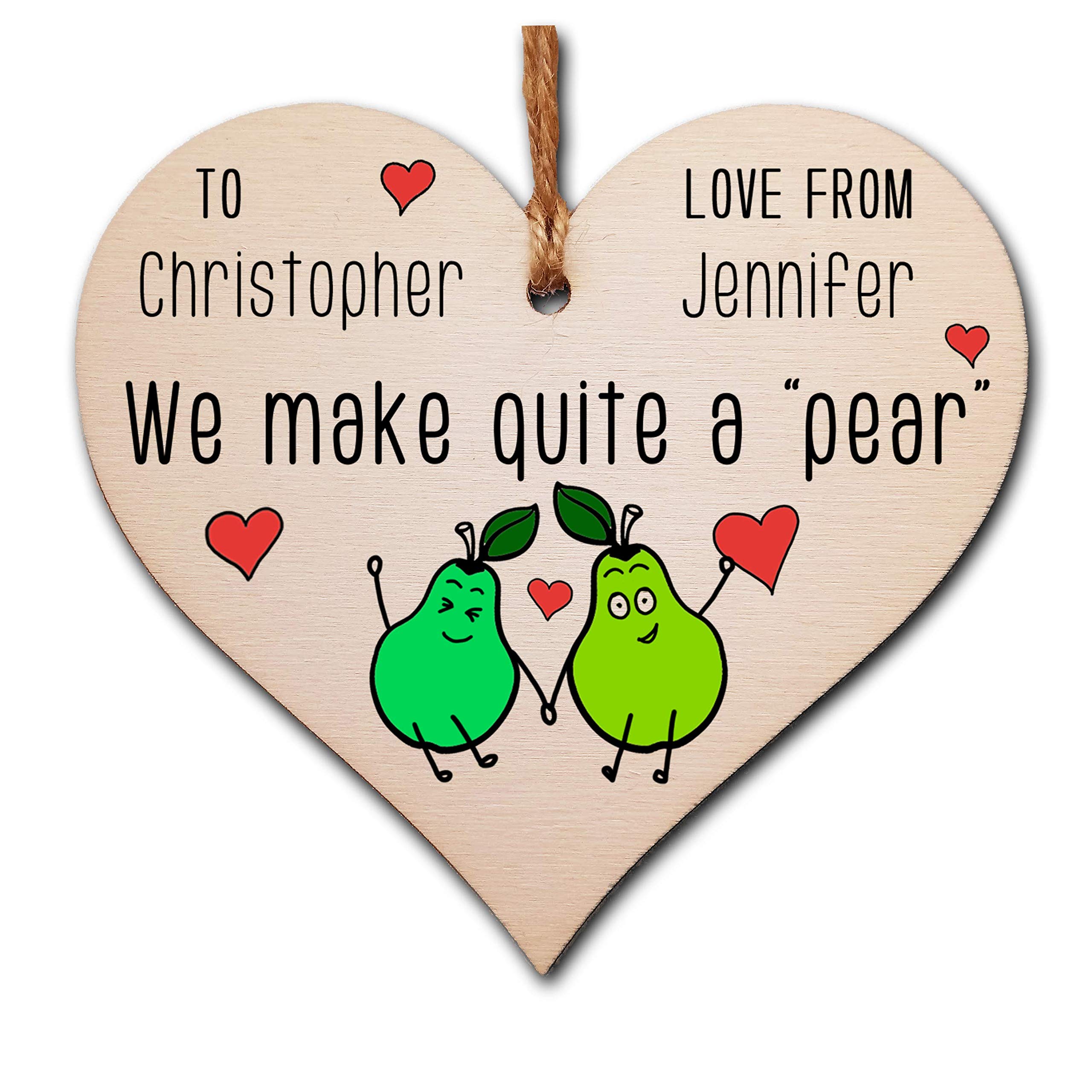 The Plum Penguin Personalised Handmade Wooden Hanging Heart Plaque Valentine's Gift We Make Quite a Pear novelty gift for someone special boyfriend girlfriend husband wife funny romantic keepsake