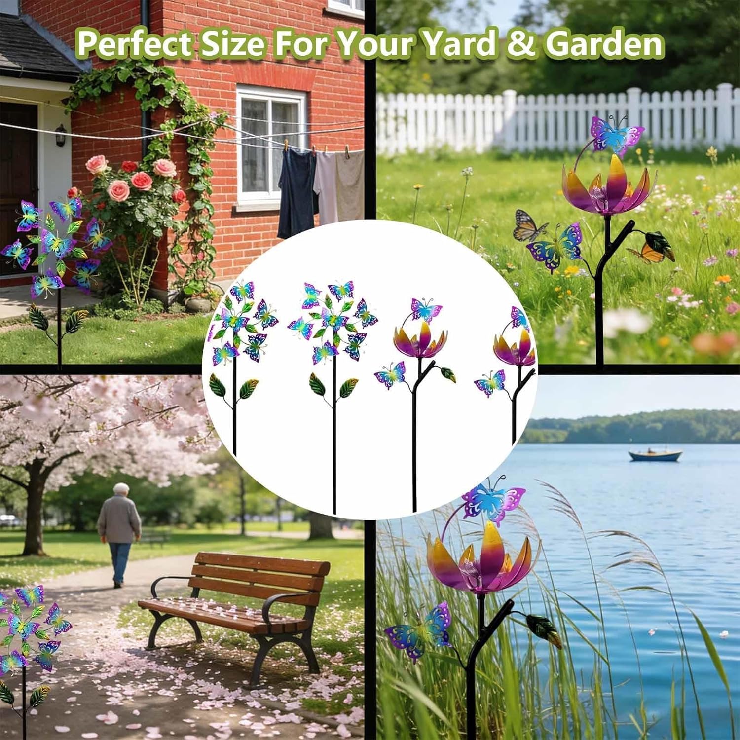 Butterfly Garden Wind Spinners, 46 inch/117cm Large Wind Spinner 3D Wind Sculptures, Windspinners for Yard, Garden, Lawn Decor,A（2Packs）