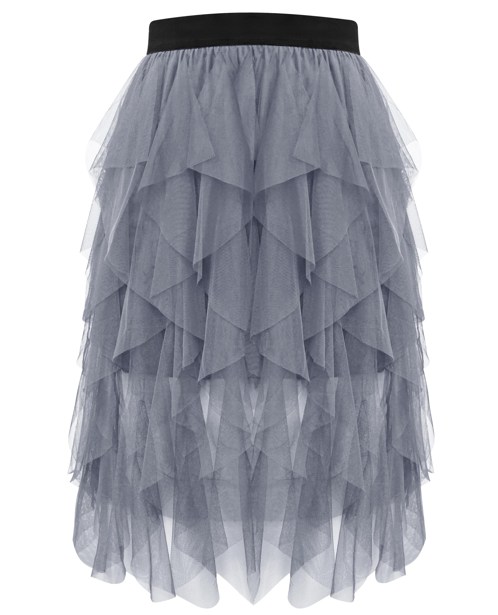 Wikoan Women's Tulle Skirt, High Waist Multilayer Mesh Irregular A-line Midi Skirt Tutu Skirts for Wedding Party Halloween Christmas Daily,Grey,L/XL