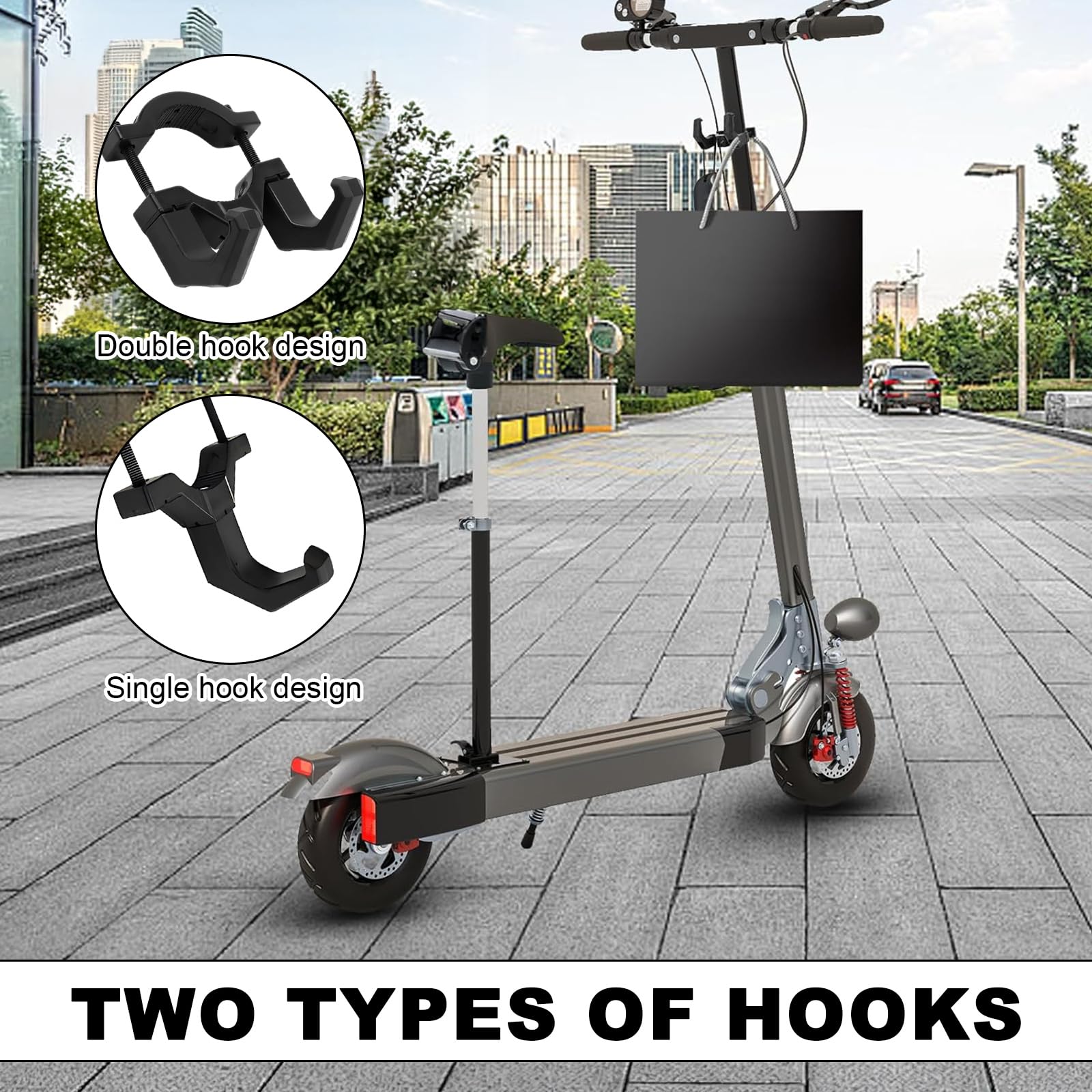Ganchos Delanteros para E-Scooter, Gancho Simple y Doble, Abs, para Manillares 3,8-5,8 cm
