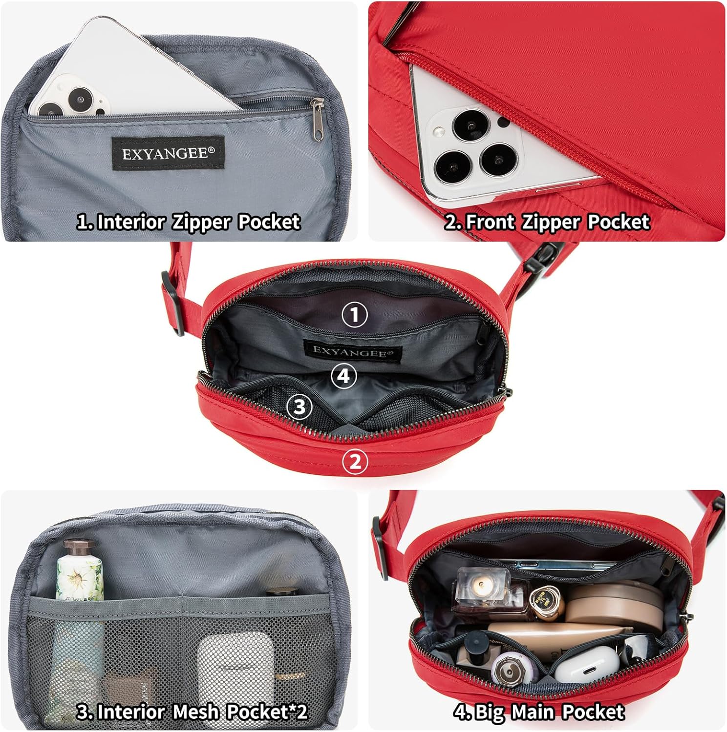 Unisex mini belt bag crossbody bag with adjustable straps everywhere(RED) - Image 4