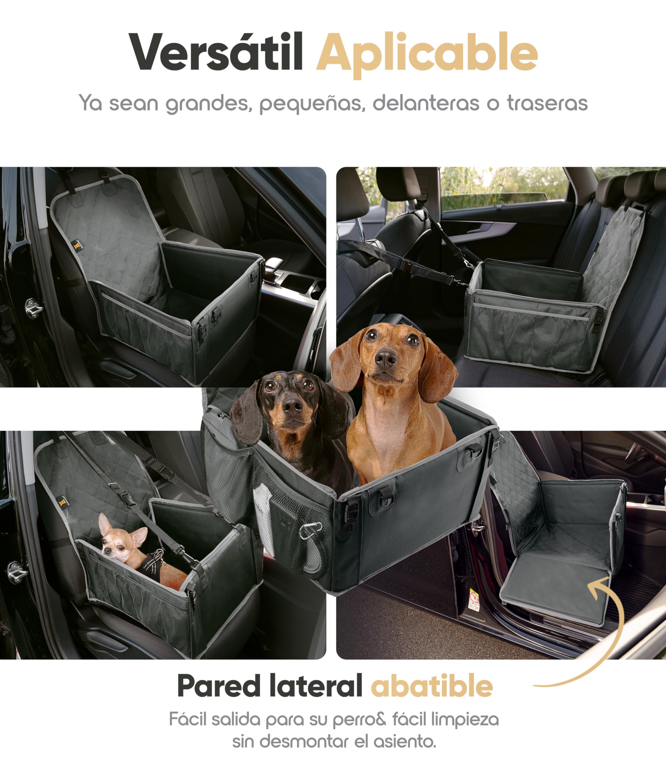 HELDENWERK Asiento de coche para perros pequeños y medianos con correa, resistente al agua y estable para el asiento trasero y el asiento delantero, asiento de coche para perros, asiento de copiloto