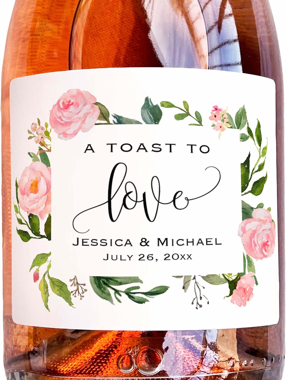 Amazon.com: 6 Custom Pink Floral Waterproof Champagne Bottle Labels ...