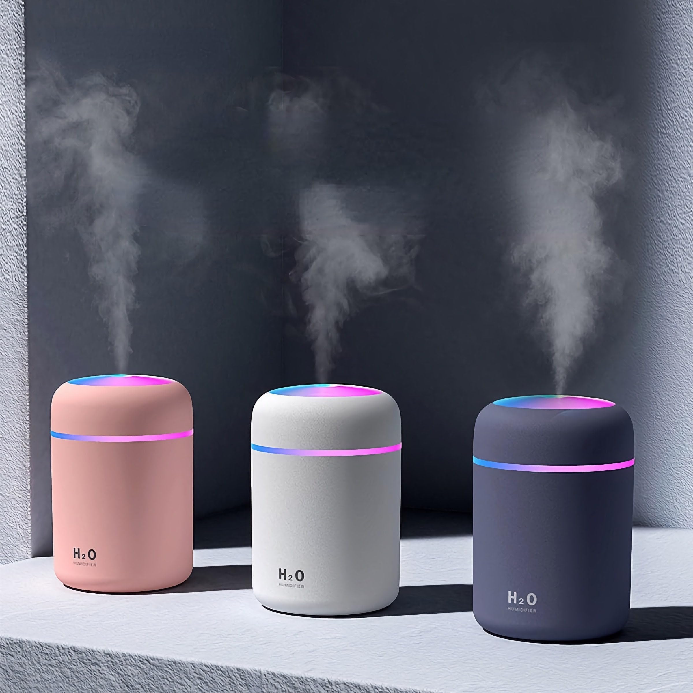 Cool Mist Humidifier for Room with LED Light | Quiet USB-Powered Ultrasonic Humidifier for Bedroom, Office, Baby, Car | Not for Essential Oils (Multicolor) (gray)