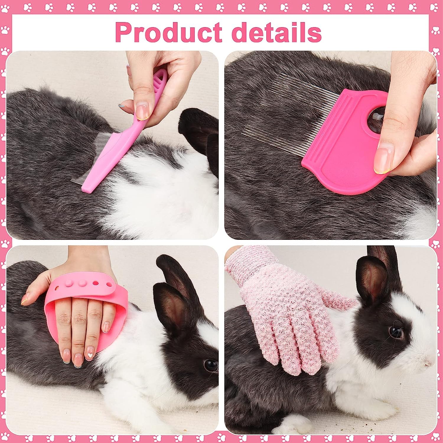 MIAOZ Juego de cuidado de conejos con cortaúñas y recortador, quitapelos para mascotas, largo y lima, peine para pulgas, champú, cepillo de baño para conejos, cachorros, gatitos, cobayas, hurones,
