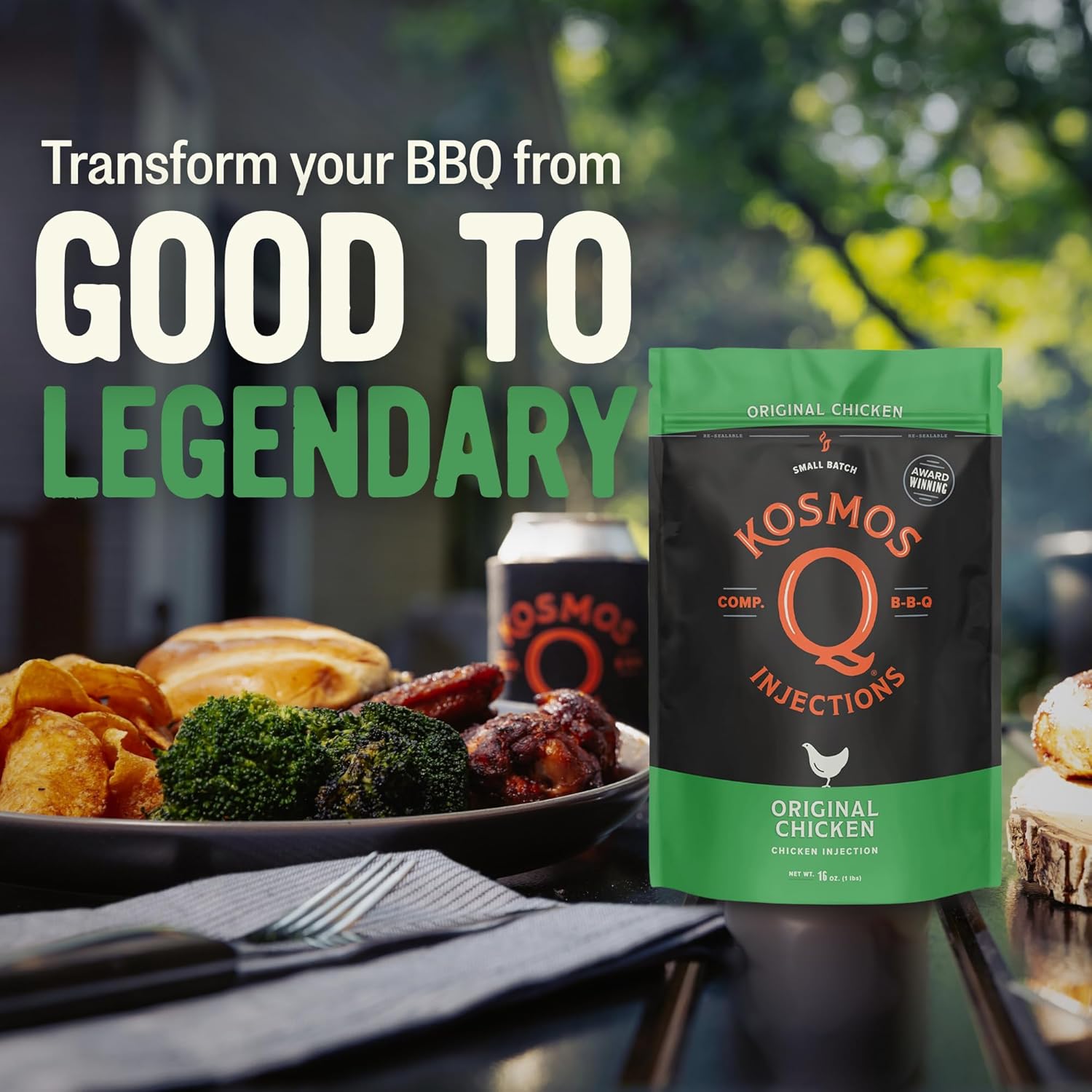 Kosmos Q Original BBQ Chicken Injection, BBQ Marinade Seasoning for Whole Chicken, Smoked Wings & Roasted Meats, Award-Winning Competition Blend, Moisture-Retaining Formula, 16 Oz Jar