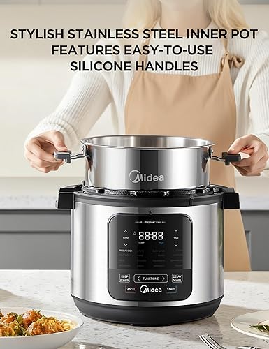 Miniatura 11 de Midea Olla a presión eléctrica 10 en 1 con olla de cocción lenta, vaporizador, salteado, cocción al vacío y horneado, olla de acero inoxidable apta