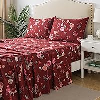 Vista 2 de FADFAY Juego de sábanas de rosas rojas, ropa de cama vintage floral de rosas elegantes, ropa de cama estilo rústico, 100% algodón egipcio percal