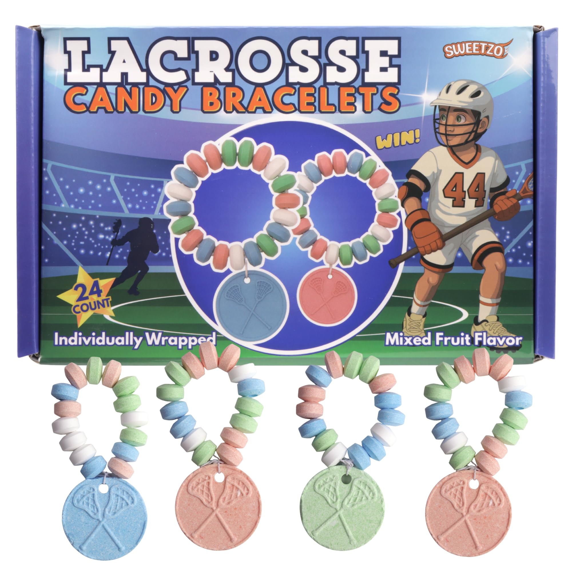 Lacrosse Candy Bracelets, Sports Themed Edible Jewelry, Team Party Favors, 24 Count, 10.16 Ounces