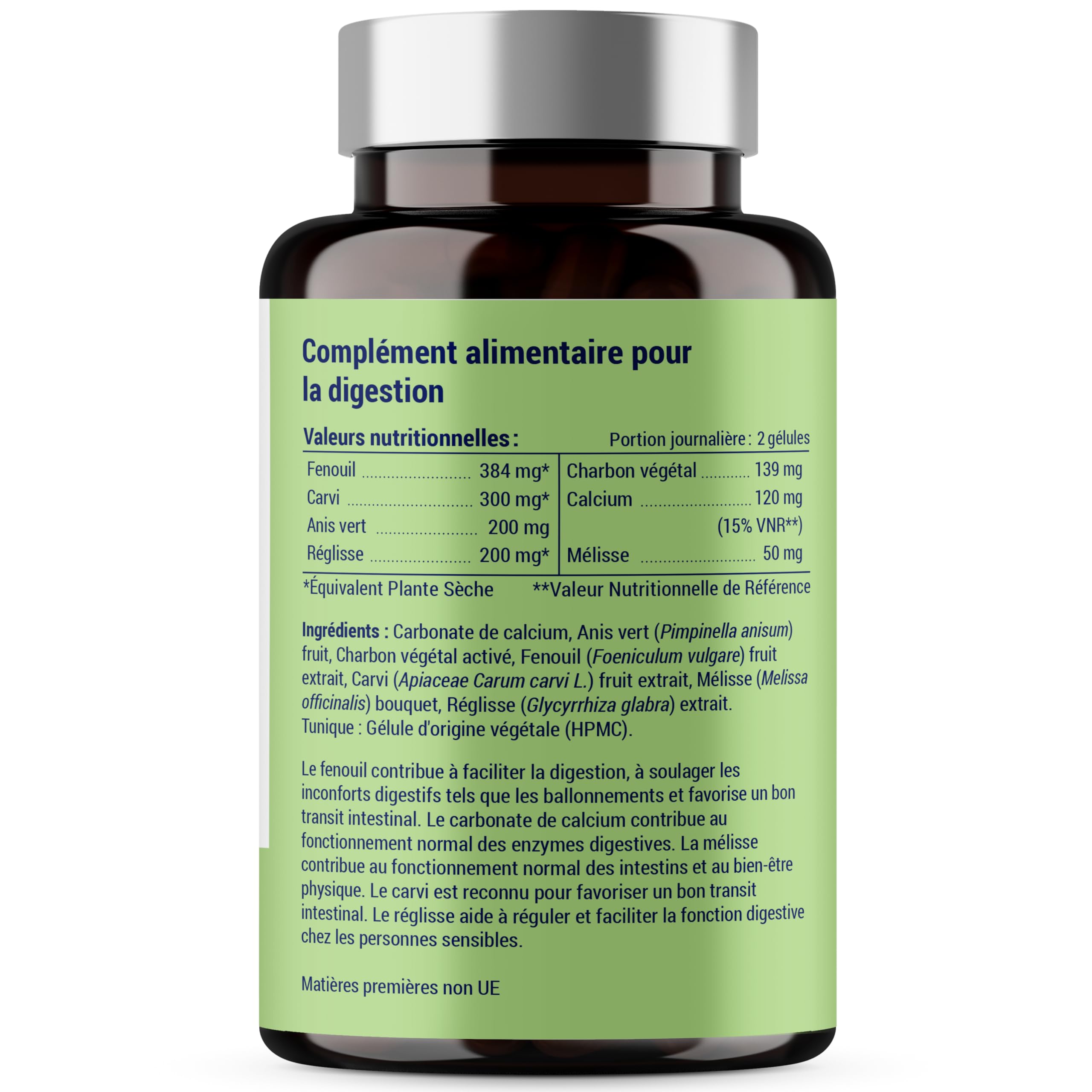 FORMULE DIGESTION | Digestion, Transit, Constipation, Detox Colon | Fenouil, Carvi, Anis vert, Réglisse, Charbon, Mélisse | 60 Gélules | Complement Alimentaire | Fabriqué en France