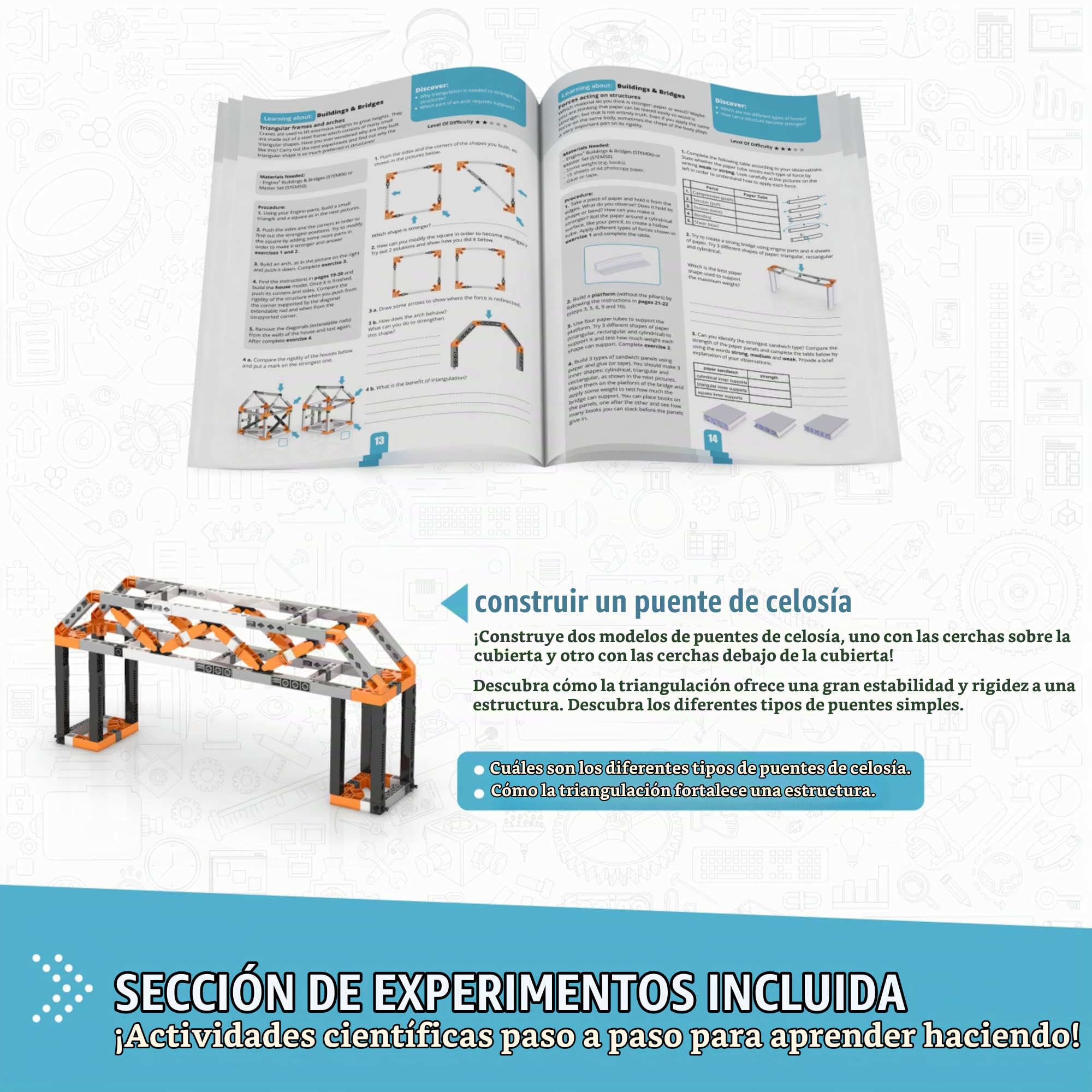 Engino - Discovering Stem Toys Structures Buildings & Bridges | Experiments & Activities Kit