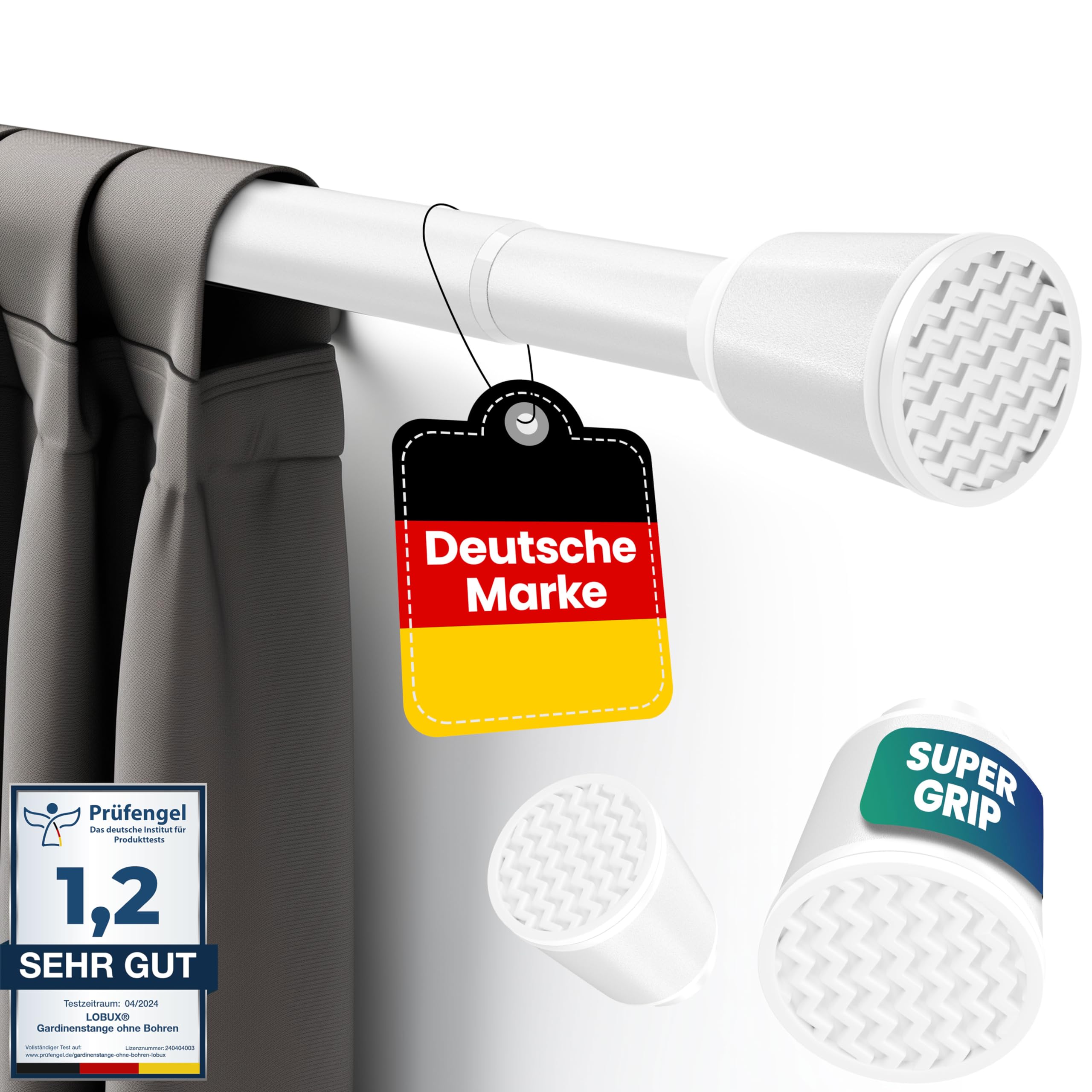 LOBUX® - Barra de cortina sin taladrar [blanco, 260-350 cm] – Barra telescópica extensible – Barra de ducha sin taladrar – Barra de cortina de ducha, barra de cortina, barra de cortina, barra para