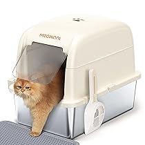 Meowant Lettiera Gatto in Acciaio Inox, Lettiere XXL, Nascosta Design Chiuso, Toilette Grande per Gatti di Grossa Taglia, Antiaderente, a Prova di Perdite, Staccabile e Facile da Pulire, Bianco