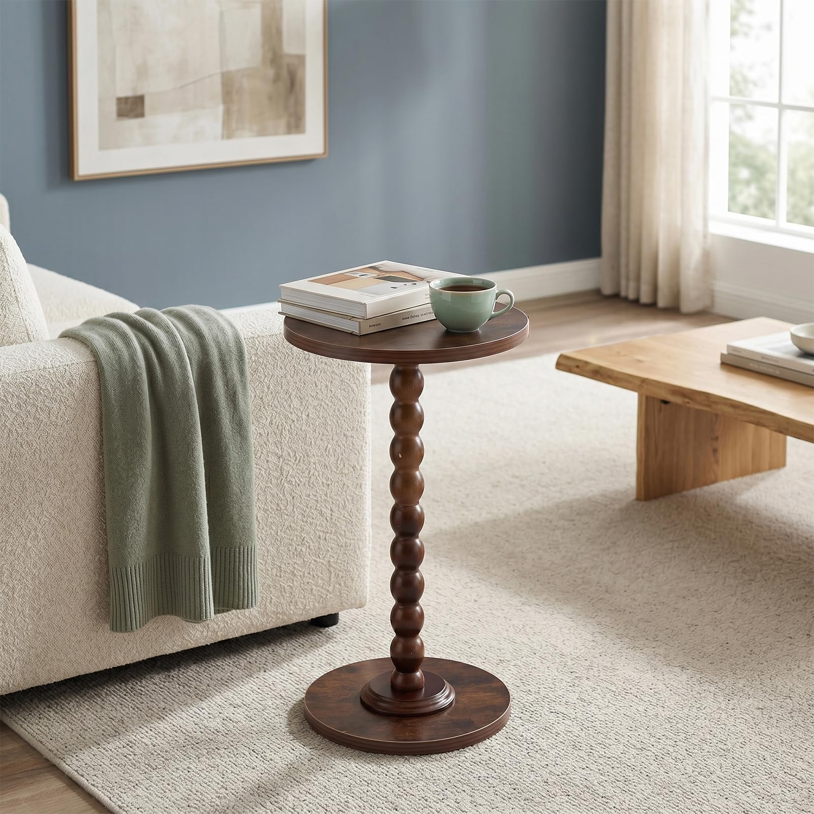 INMOZATA Round Side Table 30cm Modern End Table for Small Spaces Burnt wood