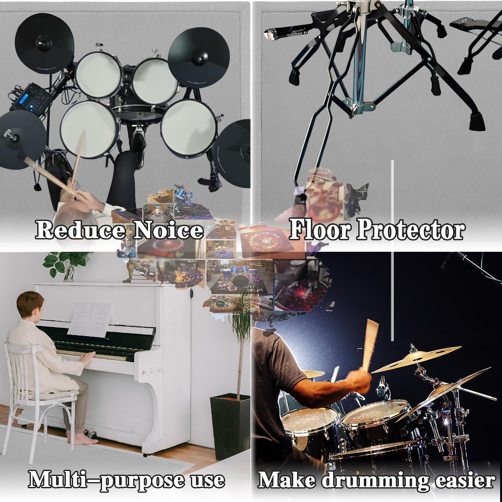 Tappeto Batteria Tappetino Batteria Insonorizzato Drum Tappeto per Batterie elettroniche Rullante Acustica Snare Drum Grancassa Strumenti Musicali Coperta Antiscivolo Tappeto A Tamburo 120 x 100 cm