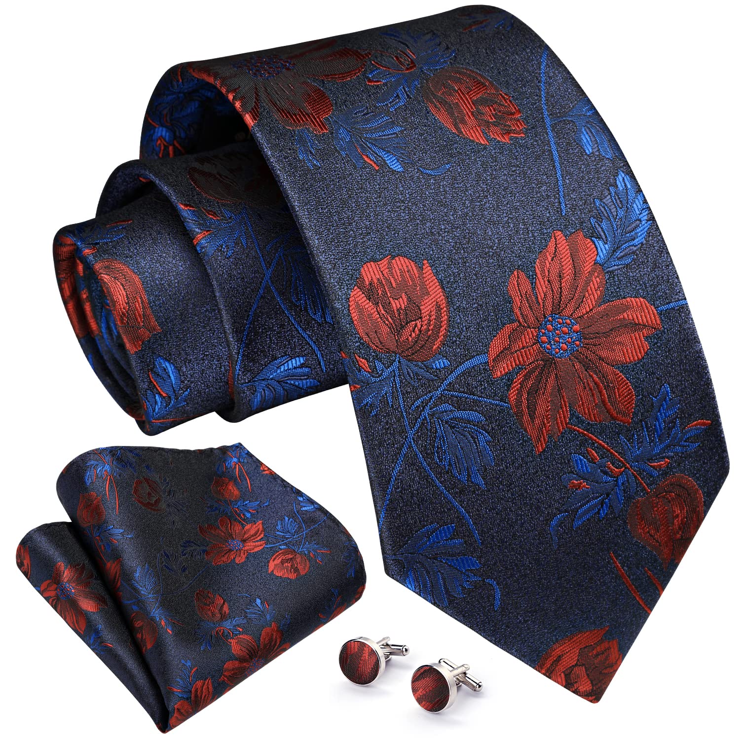 Enlision Corbata para Hombre Paisley Corbata de Gemelos Bolsillo de Pañuelo Multicolor