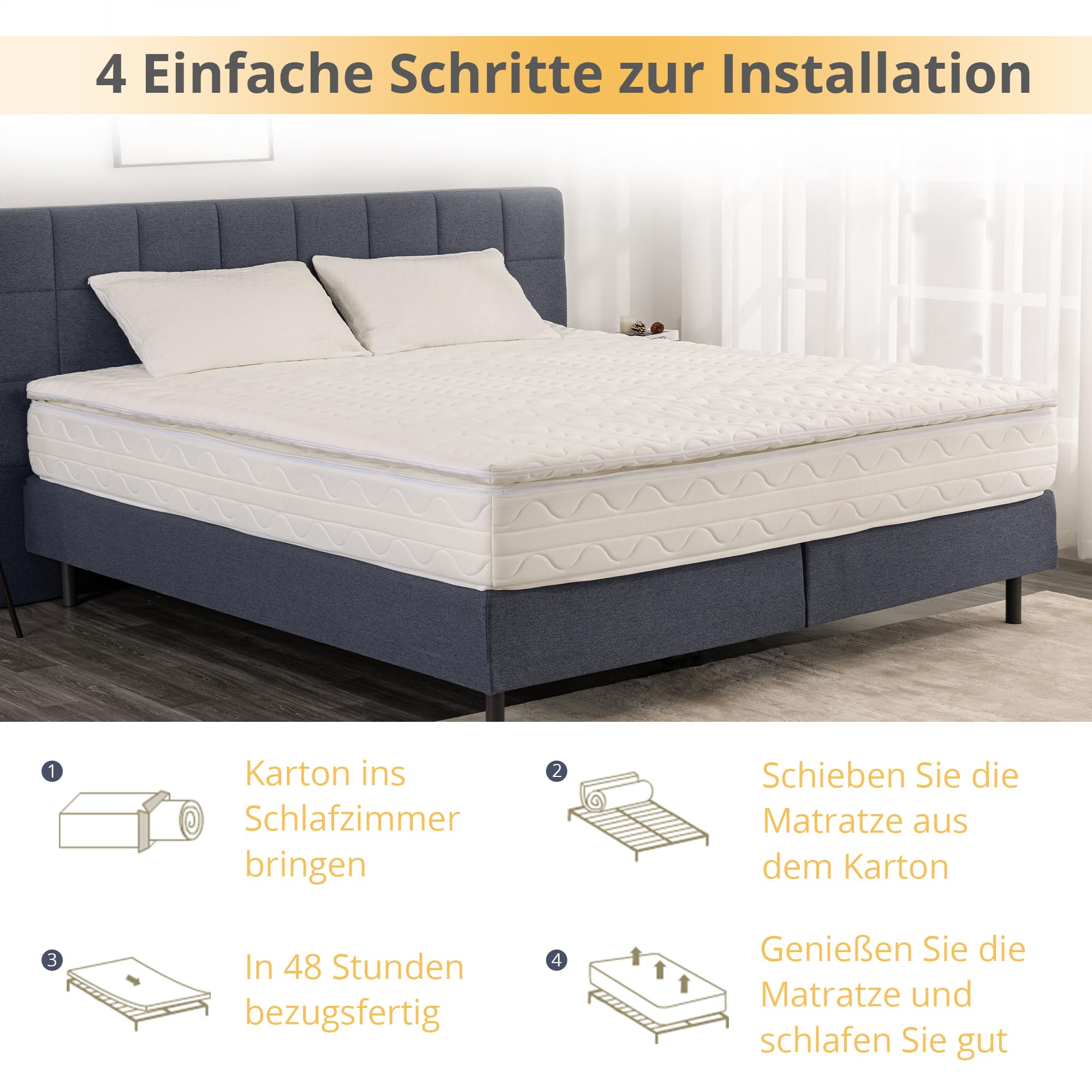 EGO Home Matratzen Topper 140x200 cm, 7cm Höhe Matratzentopper Härtegrade H2 mit 7-Zonen Spiral-Dorn Kaltschaumkern, Öko-TEX Zertifiziert, Matratzenauflage 140x200cm für Boxspringbett Schlafsofa