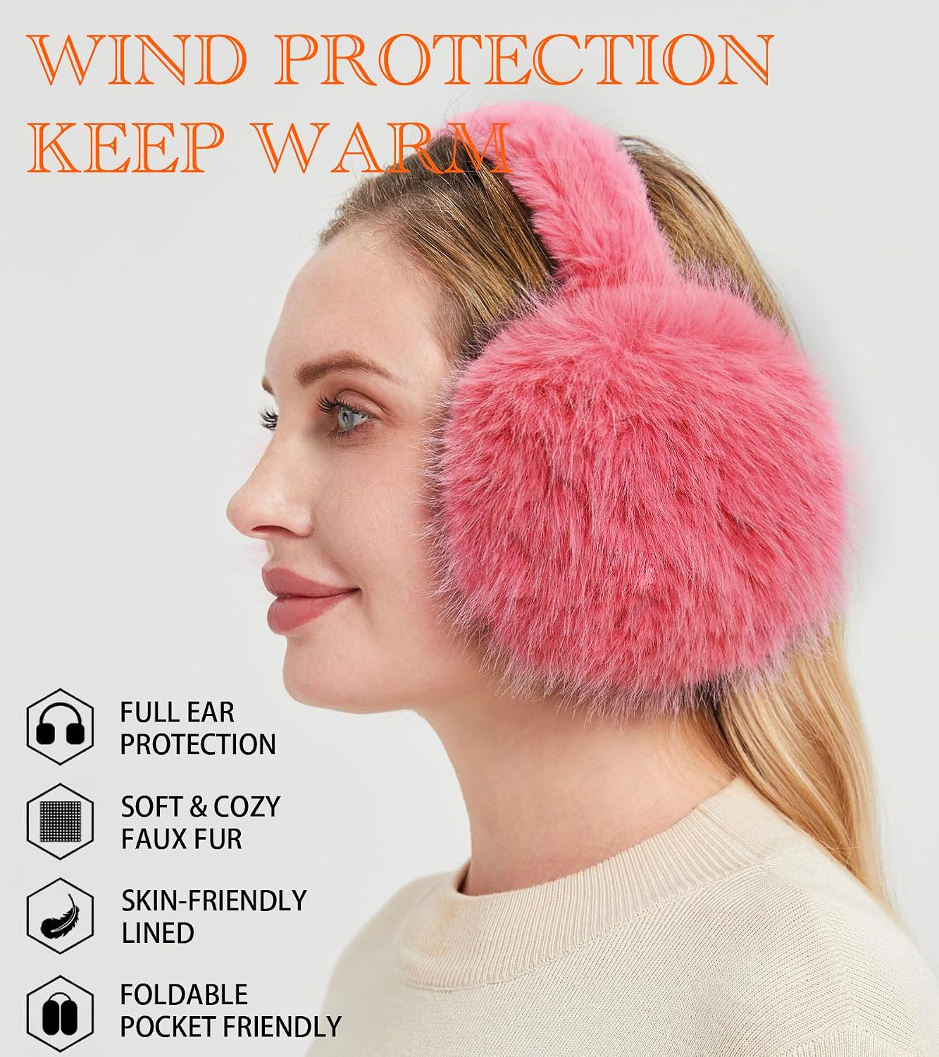 Winter Ear Muffs for Women Men - Foldable Fuzzy Earmuffs Faux Fur Ear Warmer, Perfect Ear Covers for Cold Days