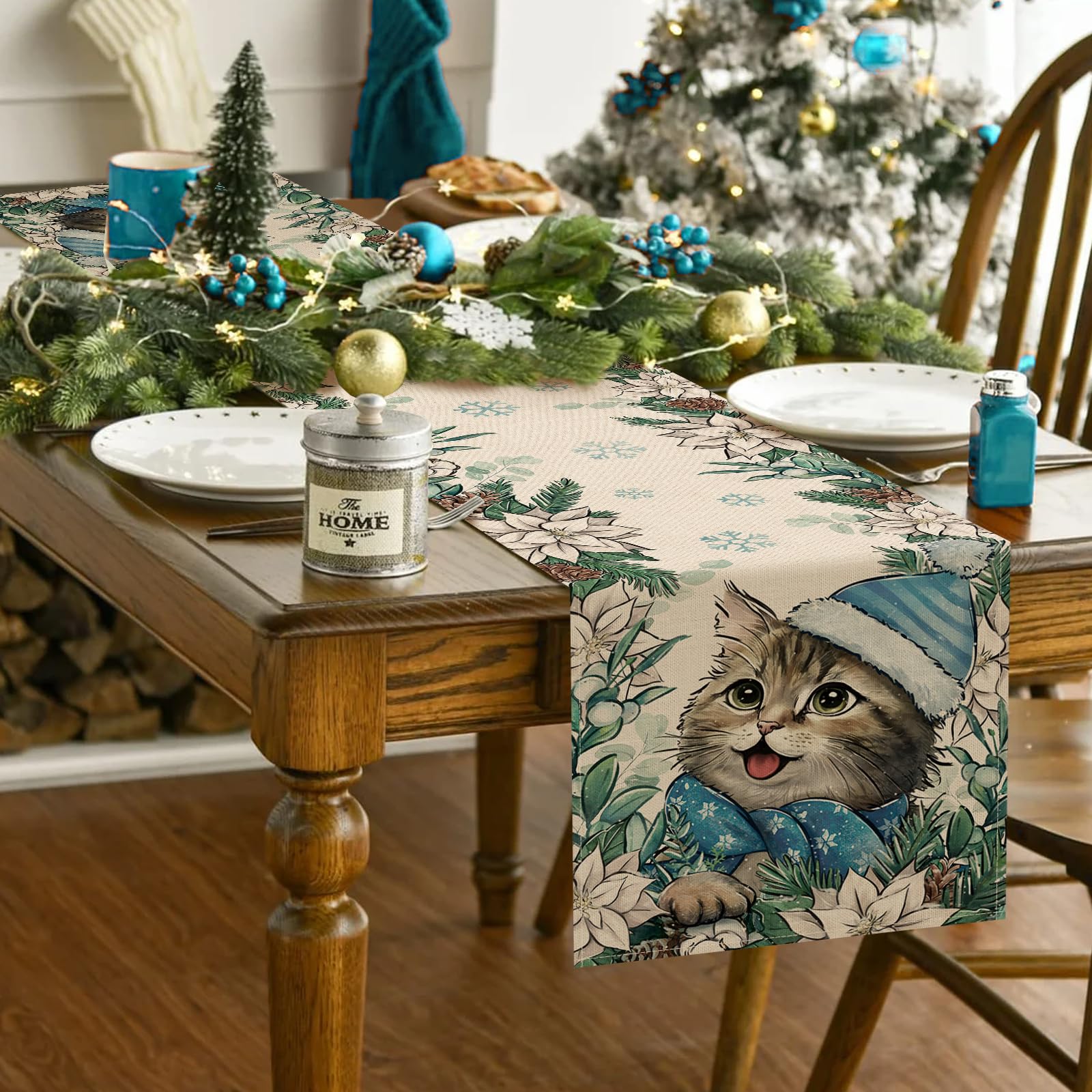 Seliem Winter-Katzen-Tischlufer, Ktzchen, Weihnachtsstern, Tannenzapfen,  Schneeflocke, Bauernhaus, Kche, Esstisch, Dekoration, Weihnachten, Urlaub,  saisonale Heimdekoration, Innen- und : Amazon.de: Kche, Haushalt & Wohnen