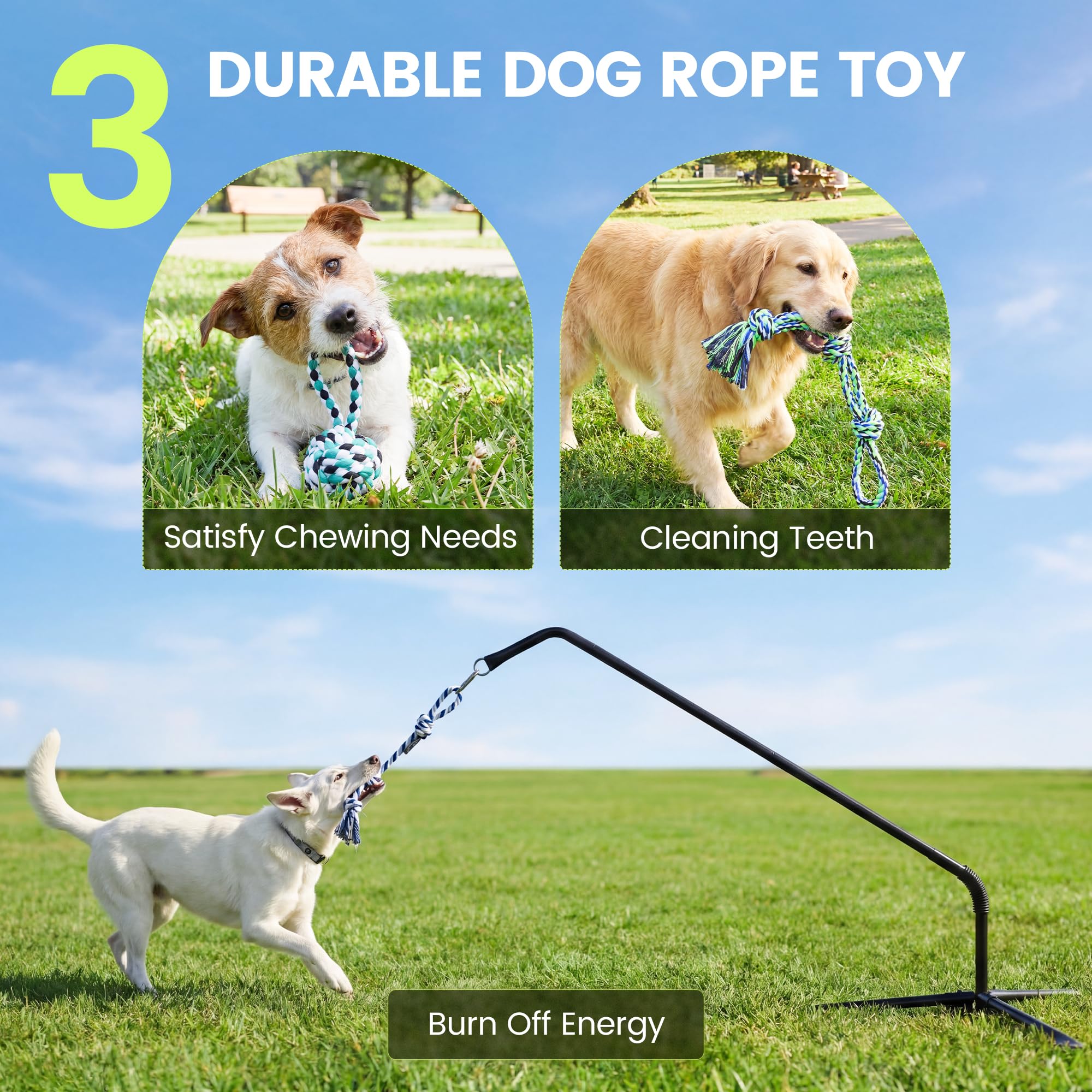 Outdoor Tether Tug Hundespielzeug mit verstellbarer Höhe 63,5 cm - 137,2 cm, interaktives Tauziehspielzeug für kleine bis große Hunde, langlebiges selbstspielendes Hundespielzeug mit 3