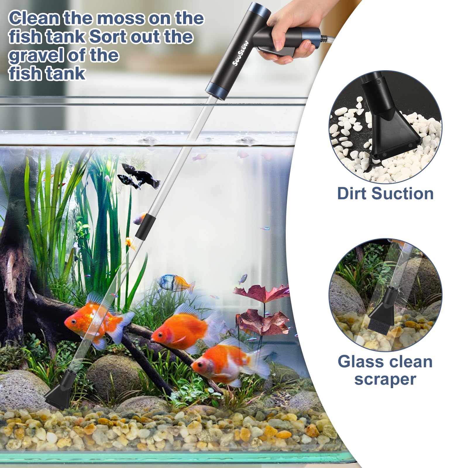 Cambio d'Acqua per Acquario, Detergente per Ghiaia per acquari Kit, vestito per il cambio dell'acqua dell'acquario e la pulizia della sabbia dell'acquario, rimuovere lo sporco.