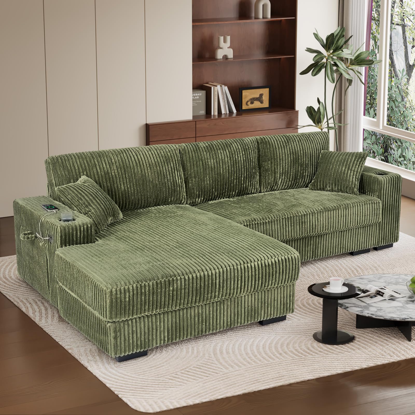 111" Comfy L Shaped Sectional Couches for Living Room Oversized Modular Sectional Sofa with Left Chaise Lounge Modern Fluffy Plush Corduroy Couch with